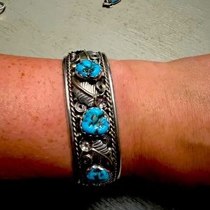Genuine turquoise and sterling cuff